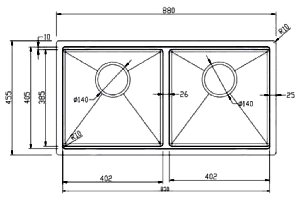 Bản vẽ kích thước chi tiết chậu rửa bát chống xước Eurogold EUC28845GB